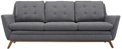 Beguile Collection: Mid-Century Style Sofa with Plush Cushions & Walnut-Stained Base - Enhance Your Interior Design