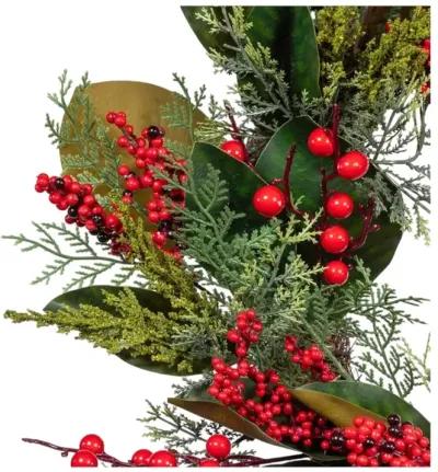 24" Un-Lit Mixed Leaves & Berries Green Wreath