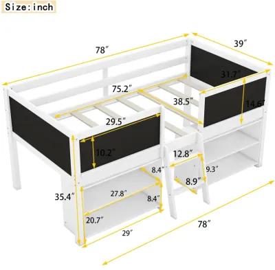 Merax Low Loft Bed with 2 Movable Shelves