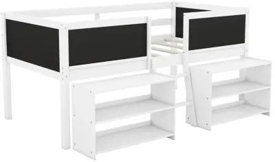 Merax Low Loft Bed with 2 Movable Shelves