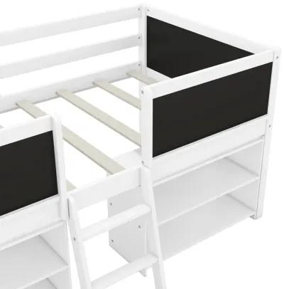 Merax Low Loft Bed with 2 Movable Shelves