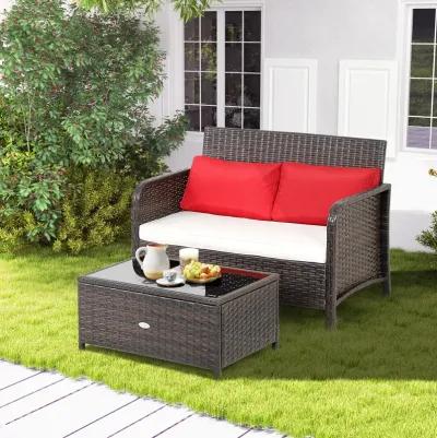 2 Pieces Wicker Loveseat Set with Coffee Table