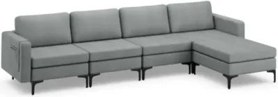 Convertible Sectional Sofa with Reversible Ottoman-4-Seat L-shaped with 2 USB Ports