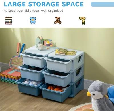 Blue Kids' Organizer: 3-Tier Storage Unit with 6 Drawers for Nursery