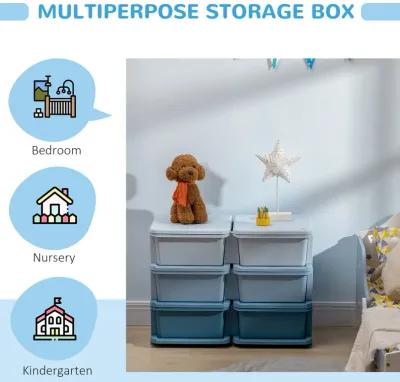 Blue Kids' Organizer: 3-Tier Storage Unit with 6 Drawers for Nursery