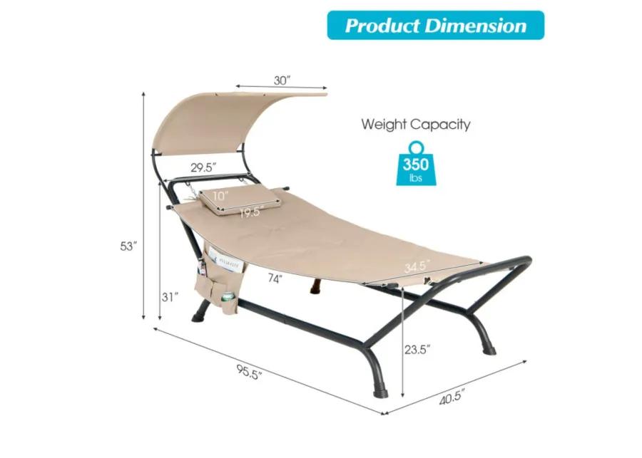 Hivvago Patio Hanging Chaise Lounge Chair with Canopy Cushion Pillow and Storage Bag