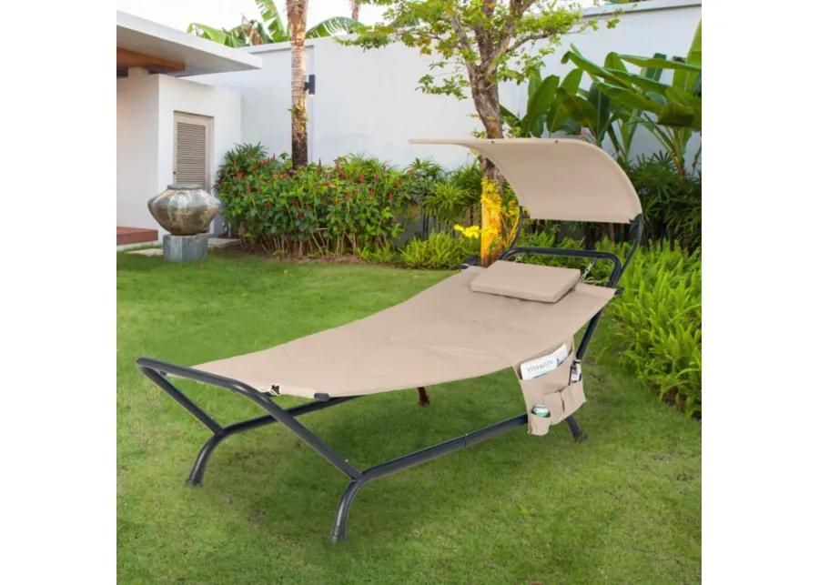 Hivvago Patio Hanging Chaise Lounge Chair with Canopy Cushion Pillow and Storage Bag