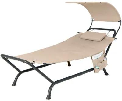 Hivvago Patio Hanging Chaise Lounge Chair with Canopy Cushion Pillow and Storage Bag