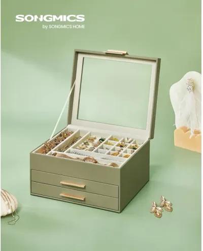 3-Layer Jewelry Box with Glass Lid and 2 Drawers - Perfect Gift for Loved Ones