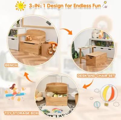 Hivvago 3-in-1 Kids Convertible Storage Bench Wood Activity Table and Chair Set