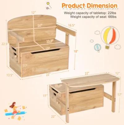 Hivvago 3-in-1 Kids Convertible Storage Bench Wood Activity Table and Chair Set