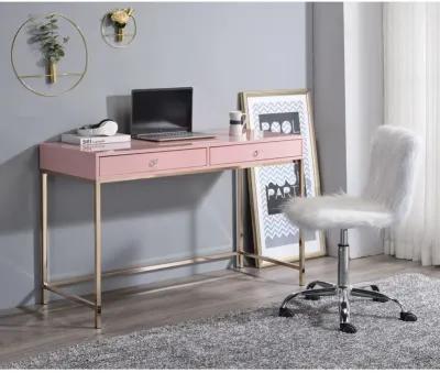 Ottey Writing Desk, Pink High Gloss & Gold Finish 93545