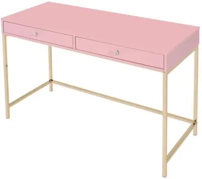 Ottey Writing Desk, Pink High Gloss & Gold Finish 93545