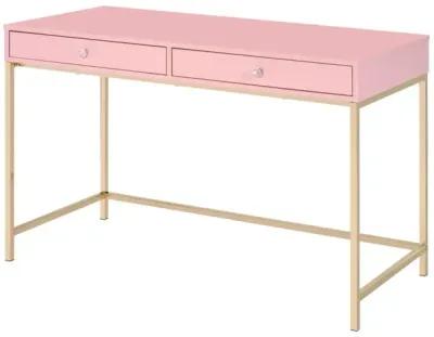 Ottey Writing Desk, Pink High Gloss & Gold Finish 93545