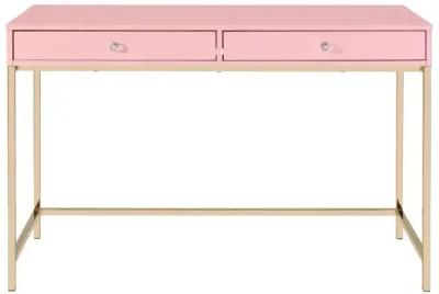 Ottey Writing Desk, Pink High Gloss & Gold Finish 93545