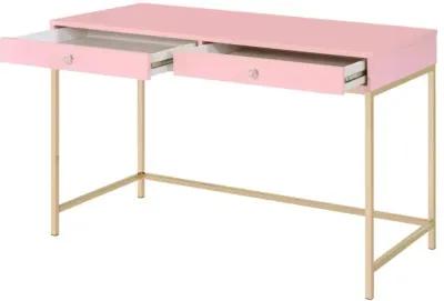 Ottey Writing Desk, Pink High Gloss & Gold Finish 93545