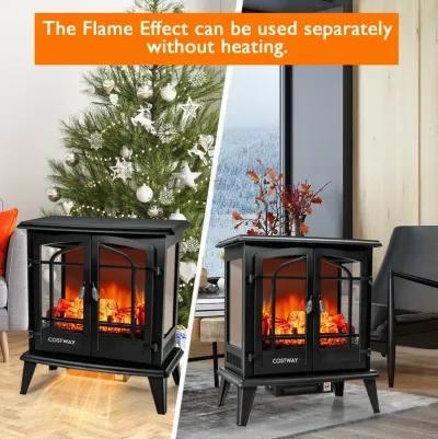 25 Inch Freestanding Electric Fireplace Heater with Realistic Flame effect-Black