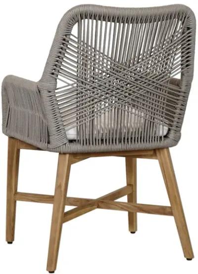 Navi 25 Inch Outdoor Dining Chair, Woven Rope, Ash Gray, Brown Teak Wood - Benzara