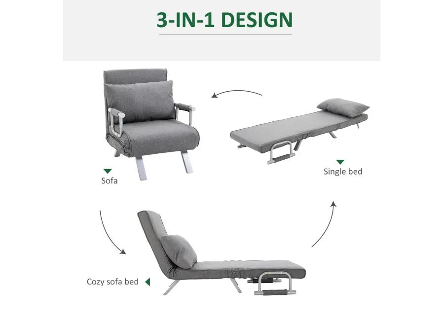 Light Grey Lounger: 5-Position Folding Convertible Sofa Bed