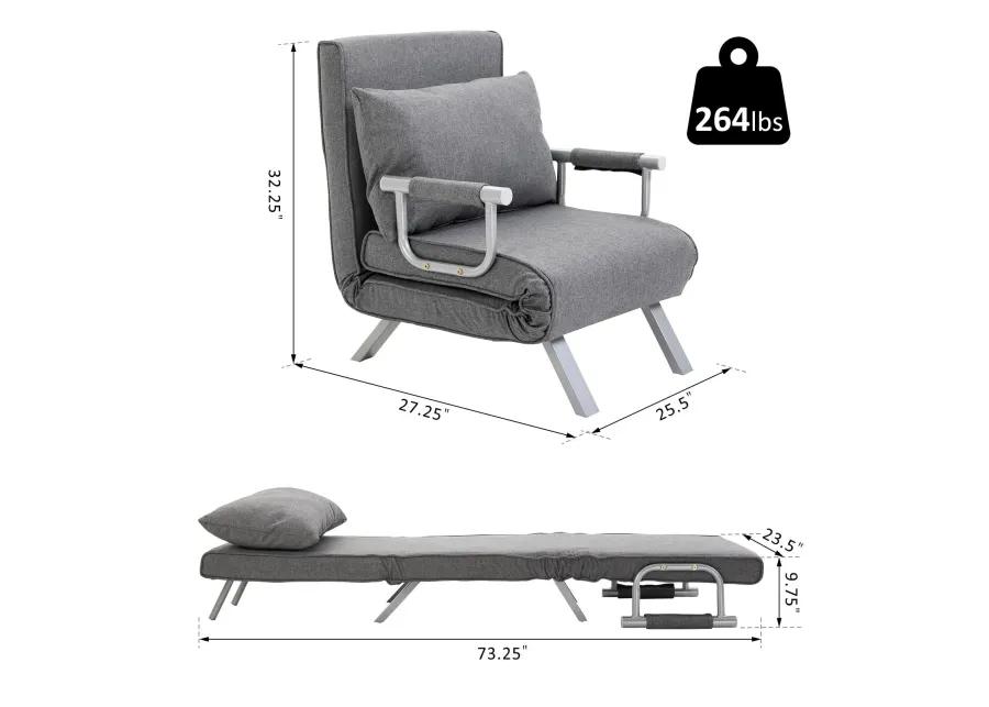 Light Grey Lounger: 5-Position Folding Convertible Sofa Bed