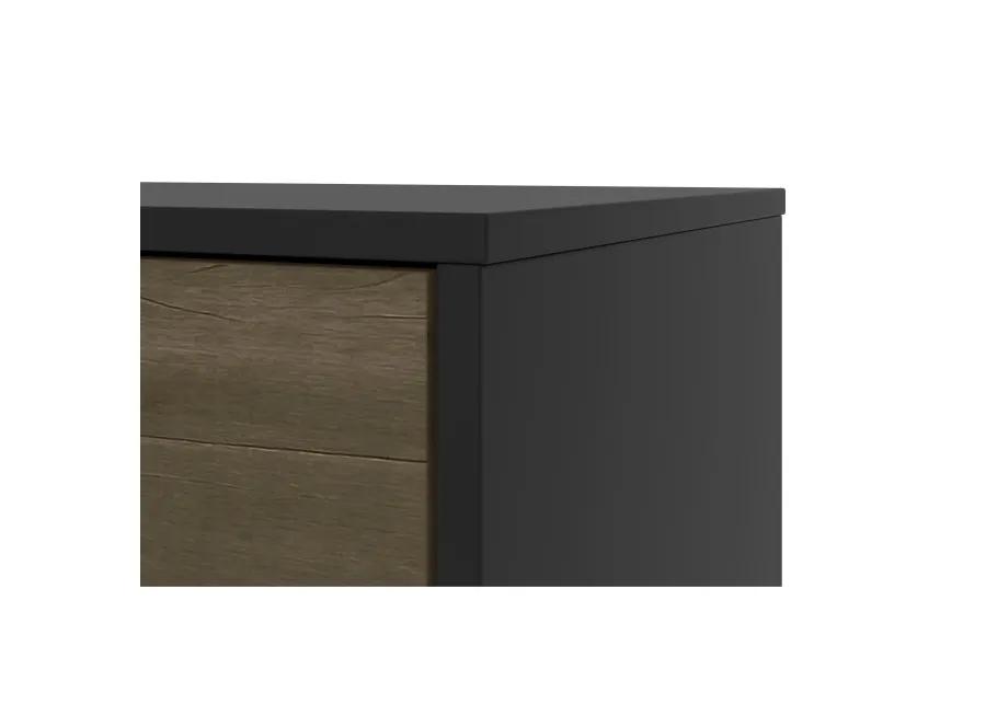 60 Inch Wood and Metal 1 Door TV Entertainment Stand with 2 Drawers, Brown and Black-Benzara