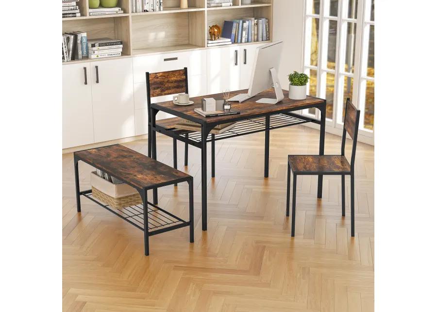 Industrial Style Rectangular Kitchen Table with Bench and Chairs