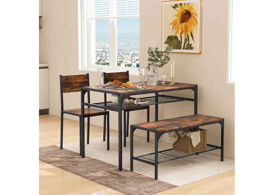 Industrial Style Rectangular Kitchen Table with Bench and Chairs