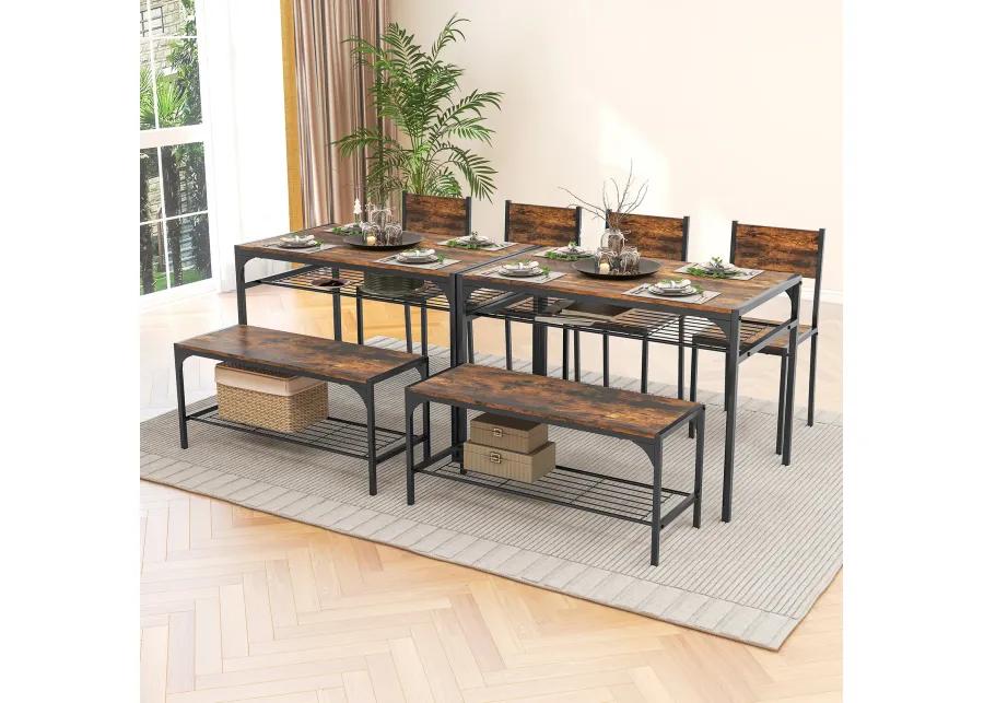 Industrial Style Rectangular Kitchen Table with Bench and Chairs