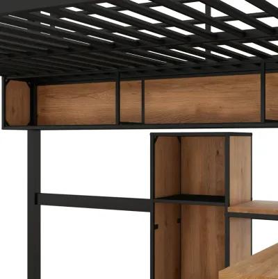 Merax Metal & Wood Loft Bed with L -shaped Desk