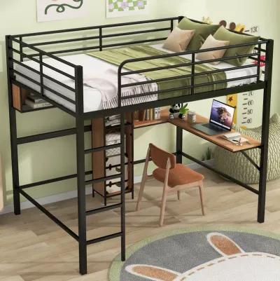 Merax Metal & Wood Loft Bed with L -shaped Desk