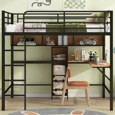 Merax Metal & Wood Loft Bed with L -shaped Desk