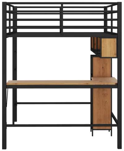 Merax Metal & Wood Loft Bed with L -shaped Desk