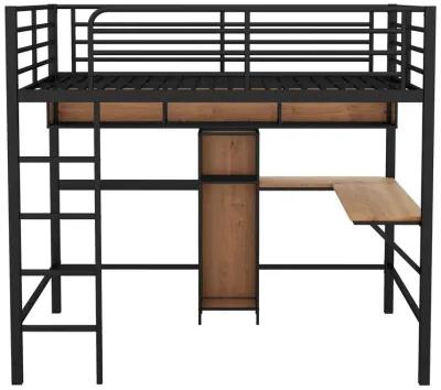 Merax Metal & Wood Loft Bed with L -shaped Desk