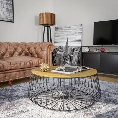 LeisureMod Runswick Modern Wood Top Coffee Table With Metal Base