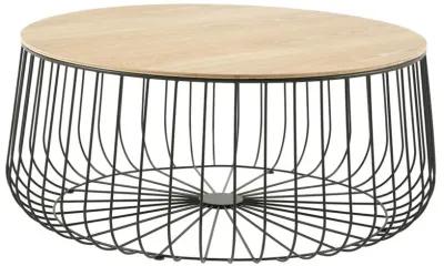 LeisureMod Runswick Modern Wood Top Coffee Table With Metal Base