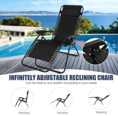 Hivvago 3 Pieces Folding Portable Zero Gravity Reclining Lounge Chairs Table Set