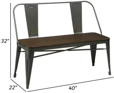 Gina 40 Inch Bench, Smooth Wood Seating, Strong Metal Frame, Dark Gray - Benzara