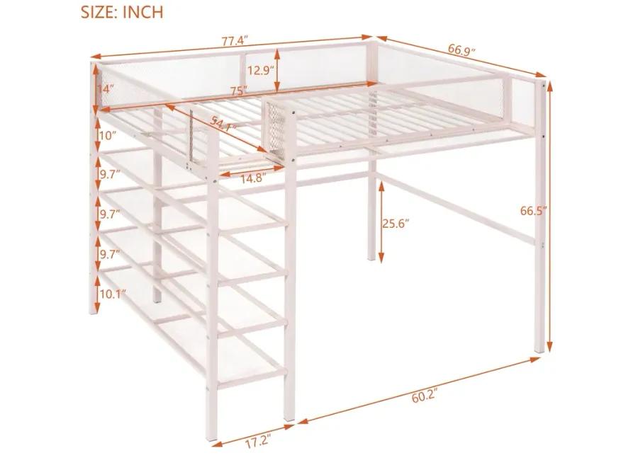 Merax Metal Loft Bed with Storage Shelves