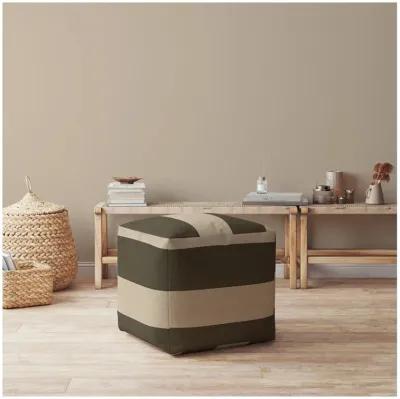 Homezia 17" Green And Beige Striped Pouf Ottoman