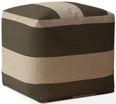 Homezia 17" Green And Beige Striped Pouf Ottoman