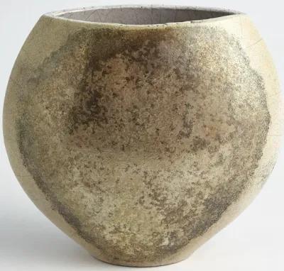 Golden Raku Flat Round Vase