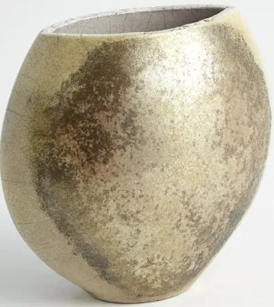 Golden Raku Flat Round Vase