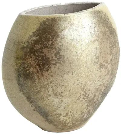 Golden Raku Flat Round Vase