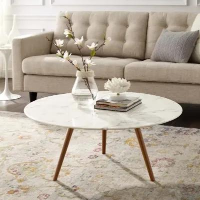 Modway Lippa 36" Mid-Century Modern Round Coffee Table with Tripod Base in Walnut White