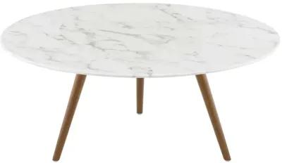 Modway Lippa 36" Mid-Century Modern Round Coffee Table with Tripod Base in Walnut White