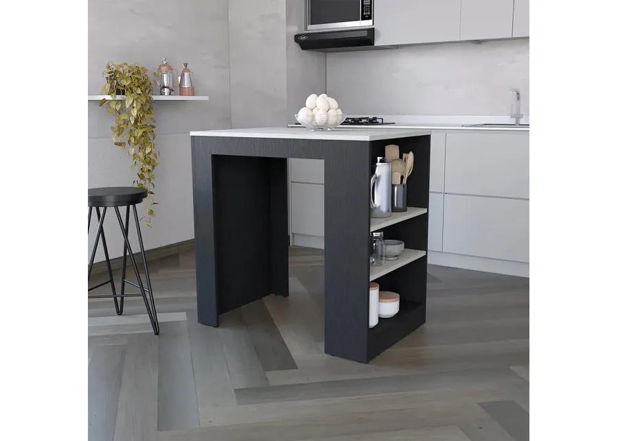 Kitchen Island Doyle, Kitchen, Black / Ibiza Marble Color Finish