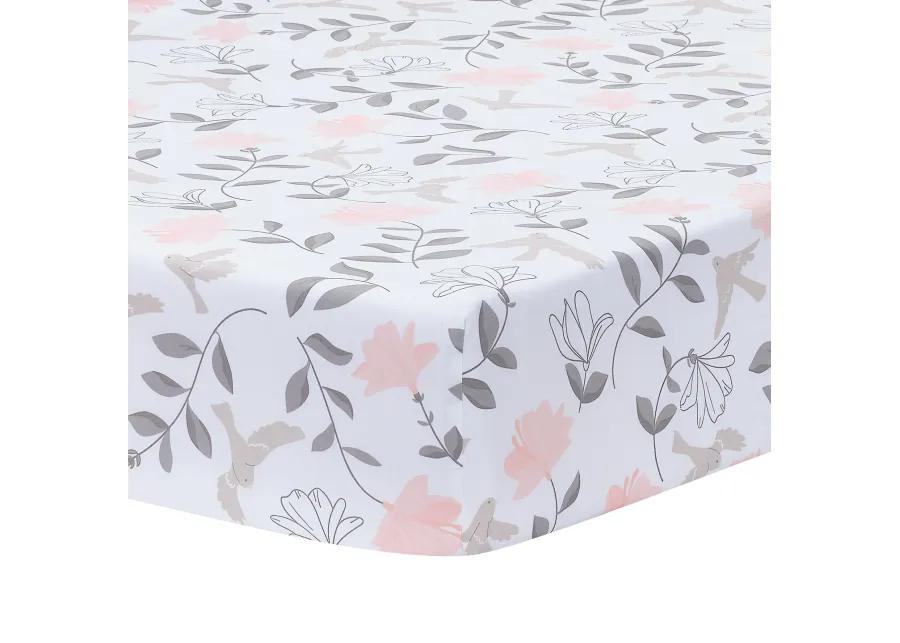 Lambs & Ivy Petals Gray/Pink Sateen Cotton Floral 3-Piece Baby Crib Bedding Set