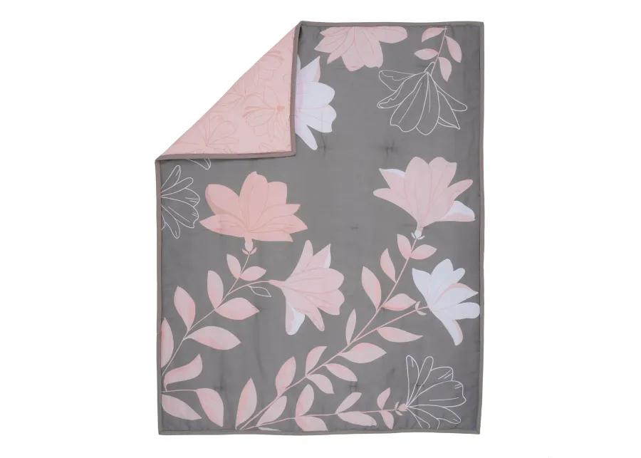 Lambs & Ivy Petals Gray/Pink Sateen Cotton Floral 3-Piece Baby Crib Bedding Set