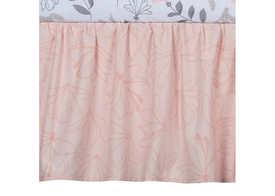 Lambs & Ivy Petals Gray/Pink Sateen Cotton Floral 3-Piece Baby Crib Bedding Set