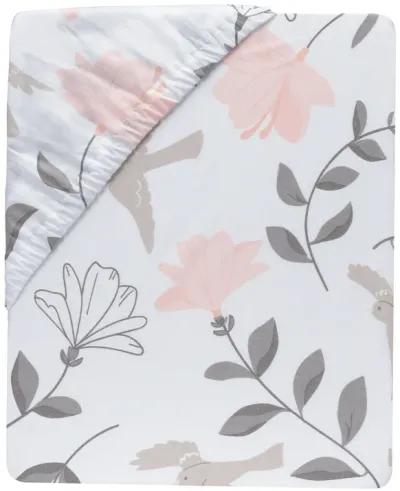 Lambs & Ivy Petals Gray/Pink Sateen Cotton Floral 3-Piece Baby Crib Bedding Set